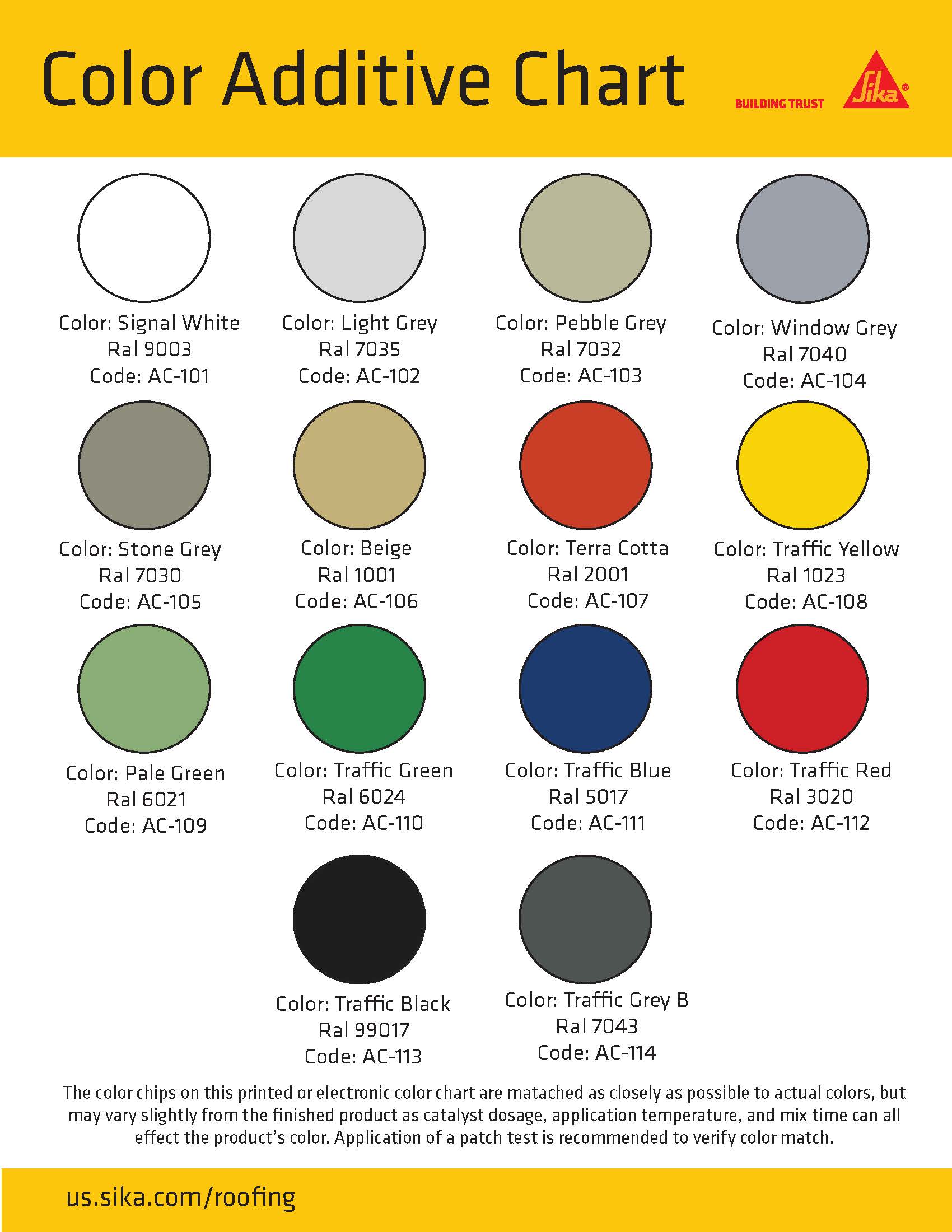 Sikalastic Rapid PMMA Color Chart
