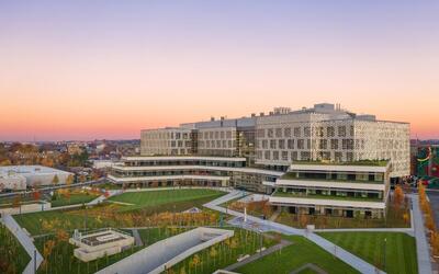 Green roof amenity decks on education building