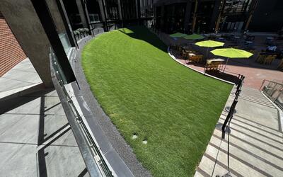 Sloped green roof lawn at McGregor Square